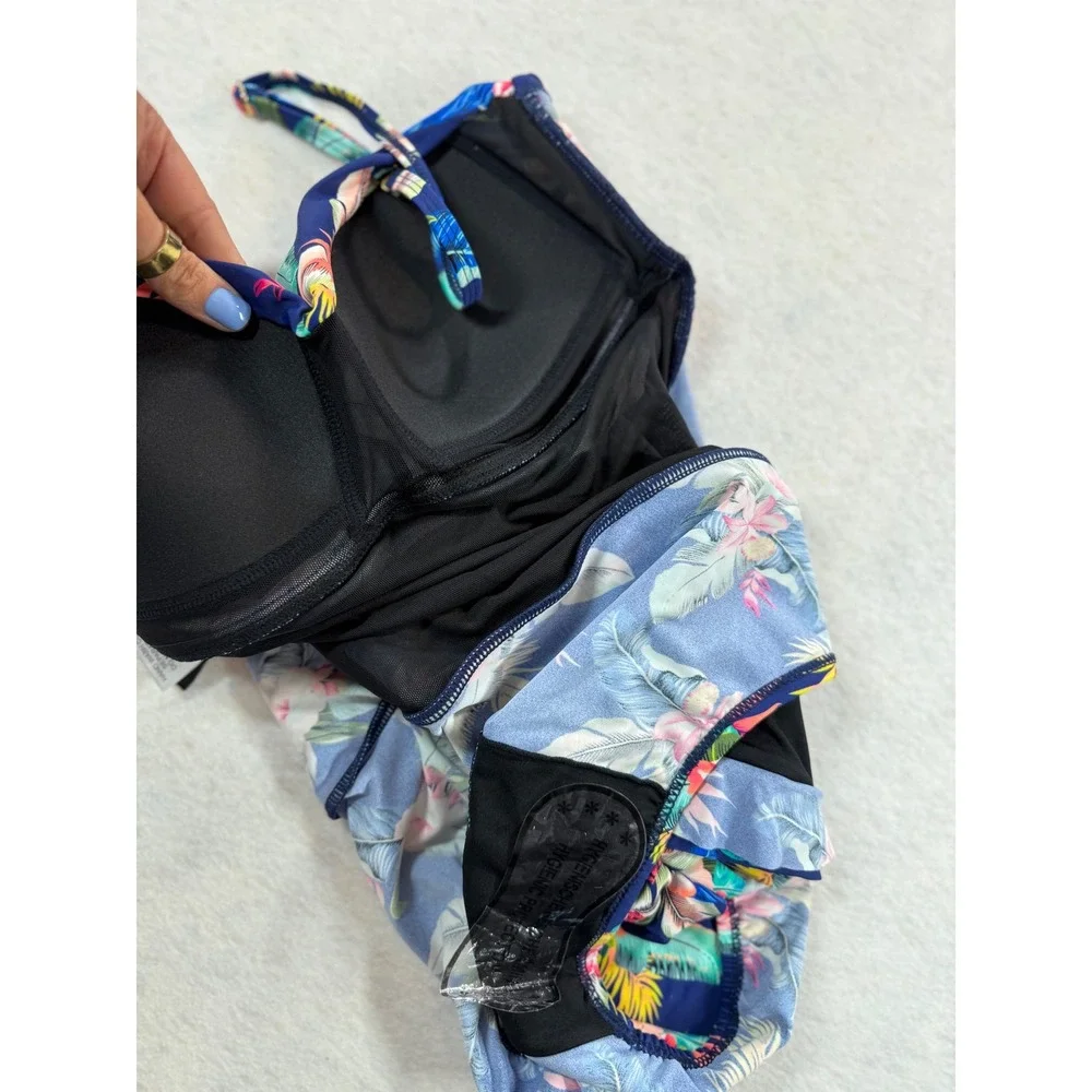Shore Shapes Women Blue Tropical Floral One Piece Swimsuit Size 8 NWT 2305-23B